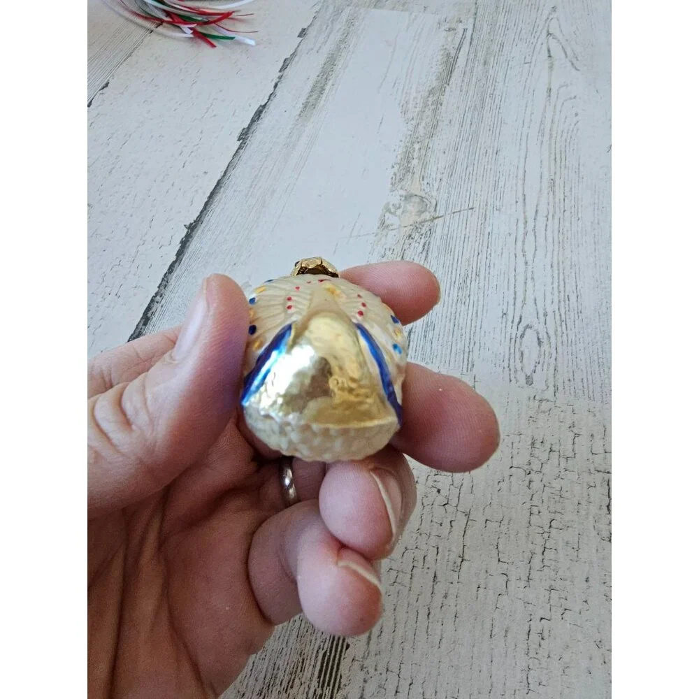 Vintage Germany‎ peacock glass ornament mini blue Xmas tree